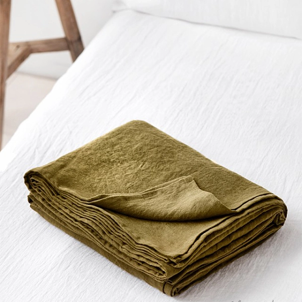 橄榄绿亚麻床单