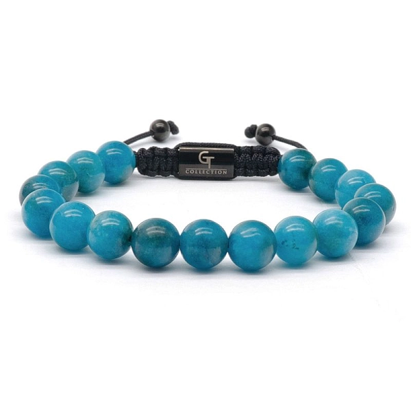 男士蓝色磷灰石串珠手链 - 绿松石