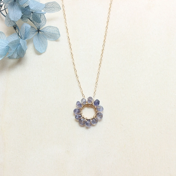 花环系列 天然堇青石项链 14KGF